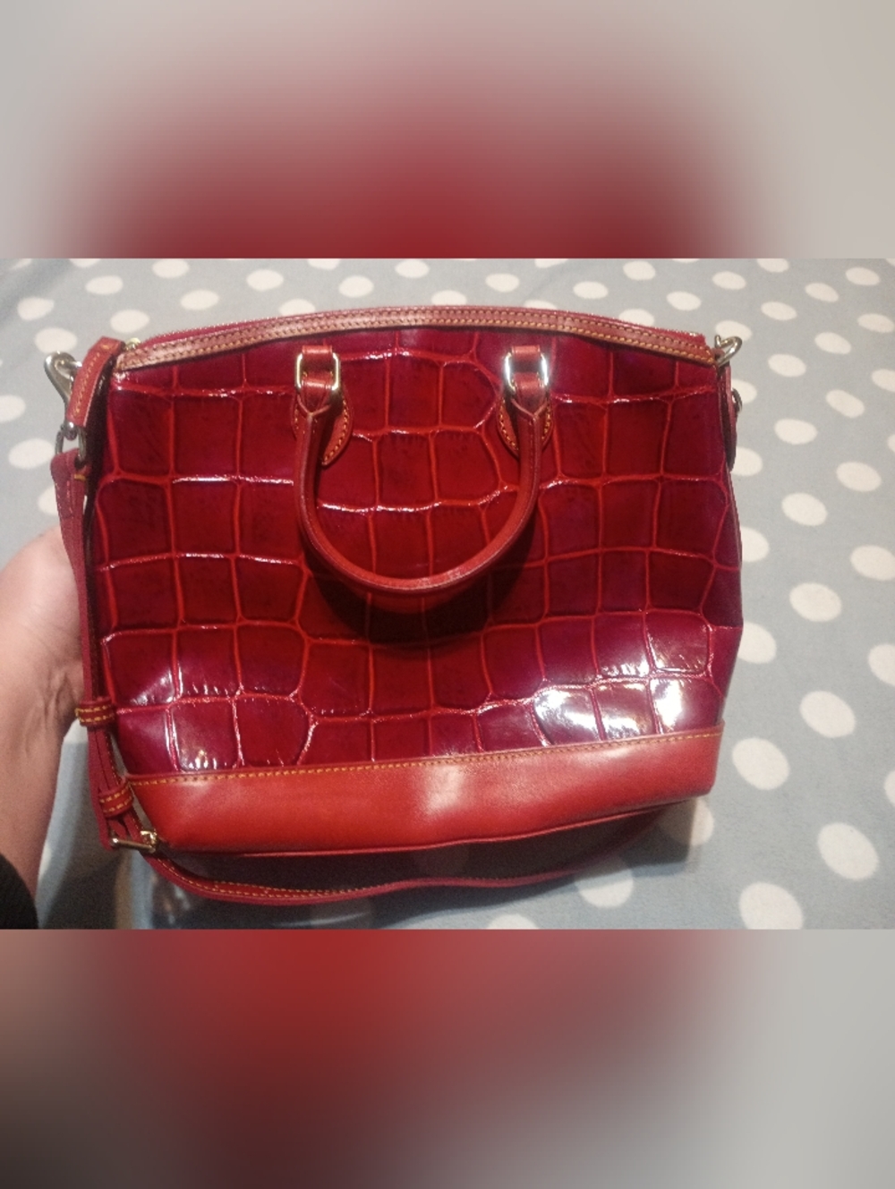 Dooney And Bourke Red Croc-Embossed Leather Satchel Handbag - Picture 9 of 9